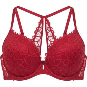 Victorias Secret PINK Date Racerback Push Up Bra Red Lace Front‎ Close 32DD P3